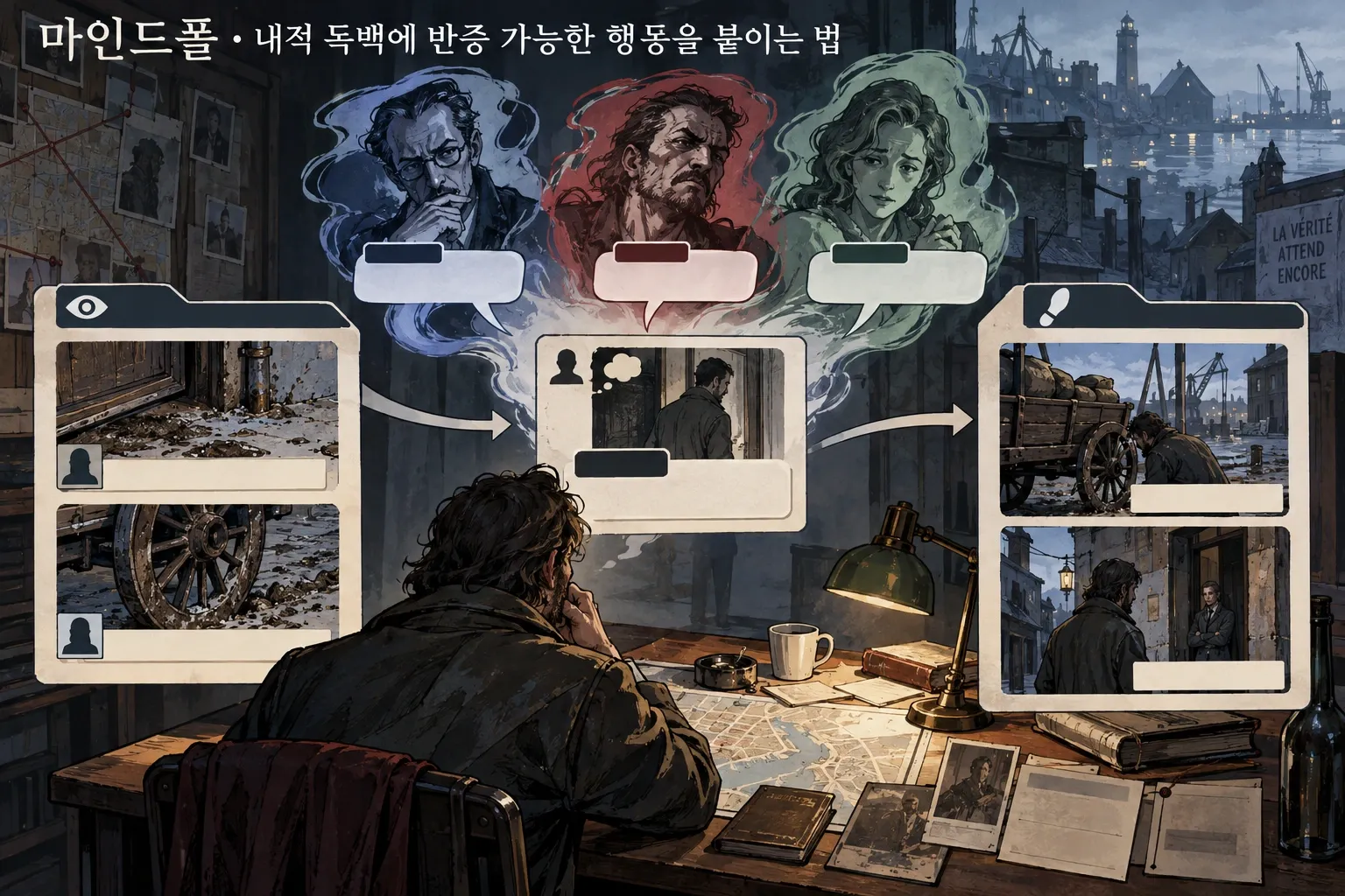 마인드폴 — 내적 독백에 반증 가능한 행동을 붙이는 법: 본문 규칙에 따른 전용 기획 도해