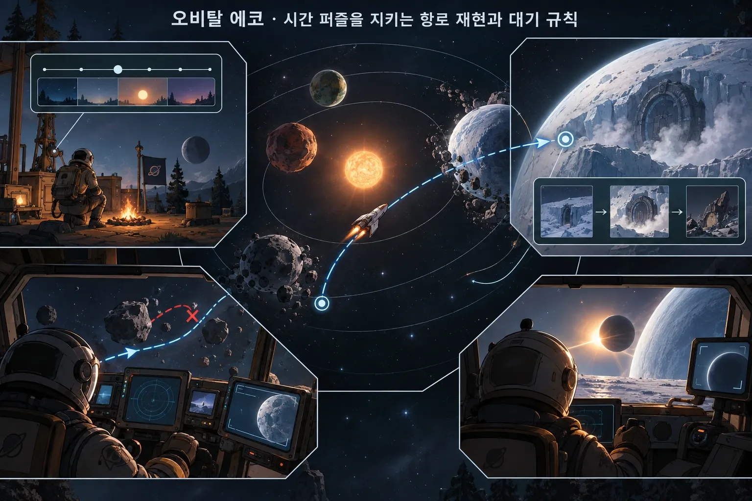 오비탈 에코 — 시간 퍼즐을 지키는 항로 재현과 대기 규칙: 본문 규칙에 따른 전용 기획 도해
