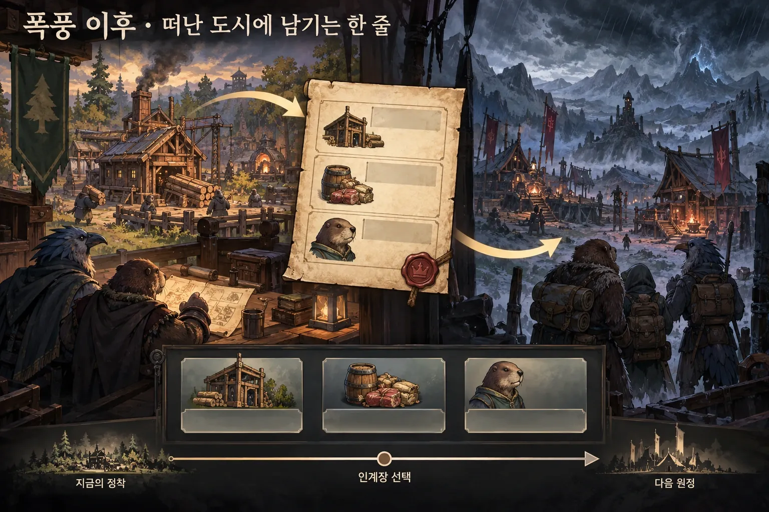 폭풍 이후 — 떠난 도시에 남기는 한 줄: 본문 규칙에 따른 전용 기획 도해
