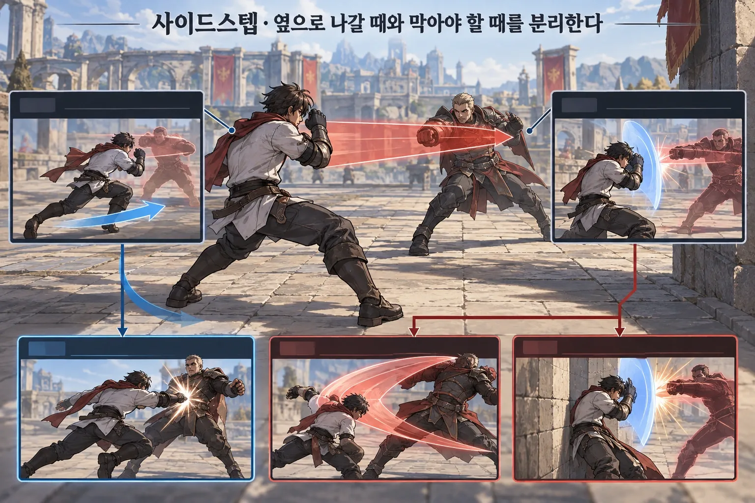 사이드스텝 — 옆으로 나갈 때와 막아야 할 때를 분리한다: 본문 규칙에 따른 전용 기획 도해