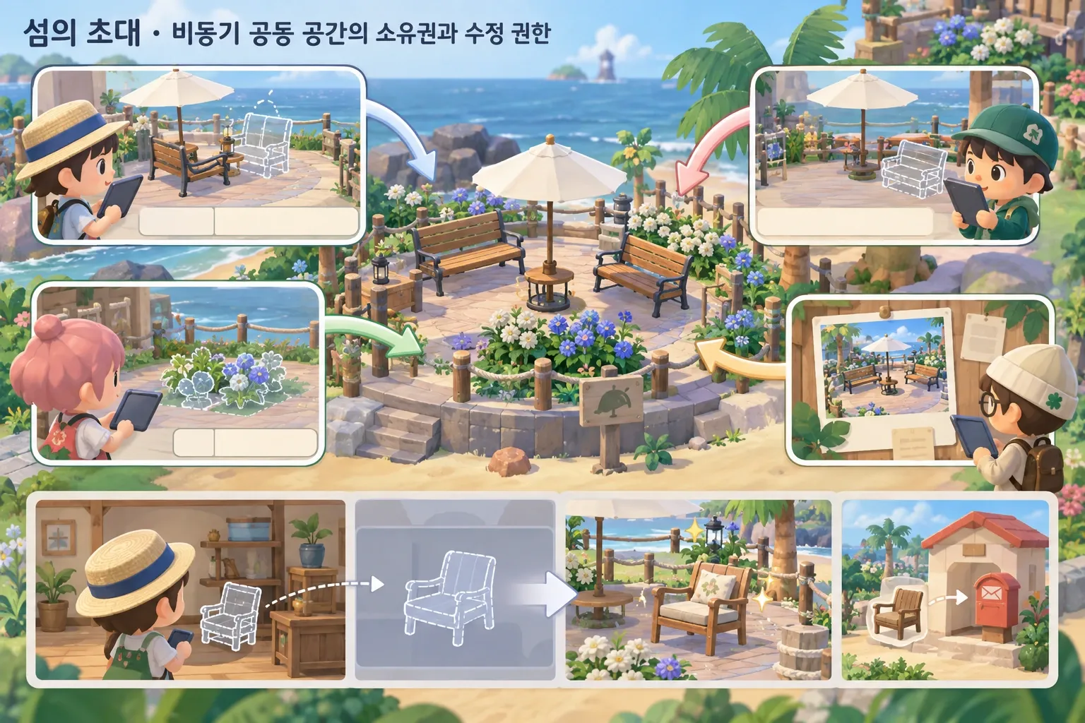 섬의 초대 — 비동기 공동 공간의 소유권과 수정 권한: 본문 규칙에 따른 전용 기획 도해