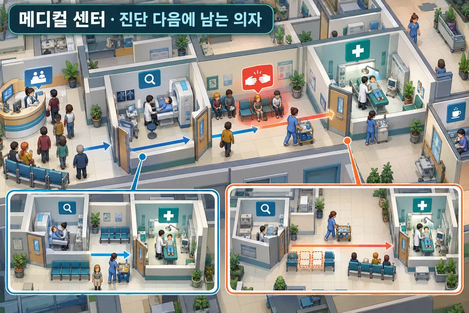 메디컬 센터 — 진단 다음에 남는 의자: 본문 규칙에 따른 전용 기획 도해