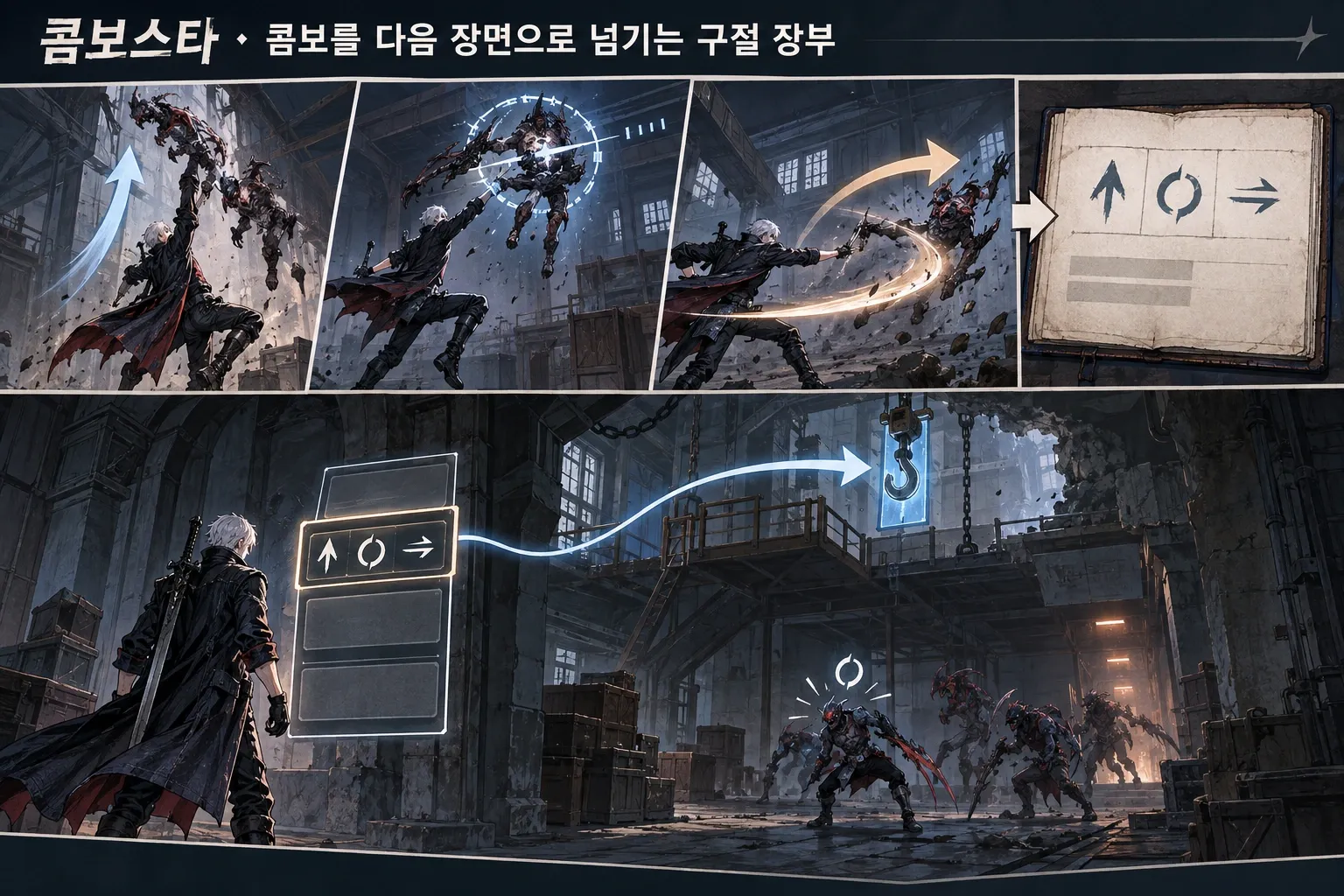 콤보스타 — 콤보를 다음 장면으로 넘기는 구절 장부: 본문 규칙에 따른 전용 기획 도해