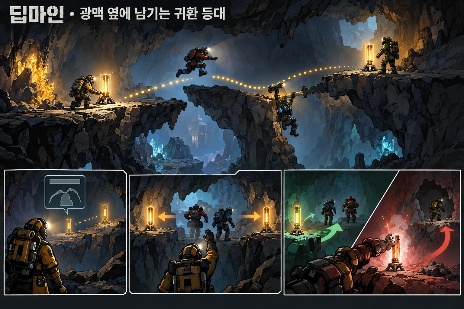 딥마인 — 광맥 옆에 남기는 귀환 등대: 본문 규칙에 따른 전용 기획 도해