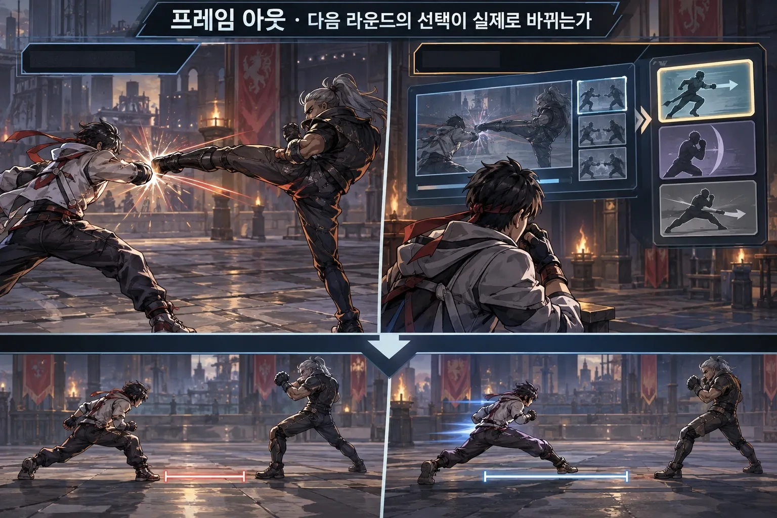 프레임 아웃 — 다음 라운드의 선택이 실제로 바뀌는가: 본문 규칙에 따른 전용 기획 도해