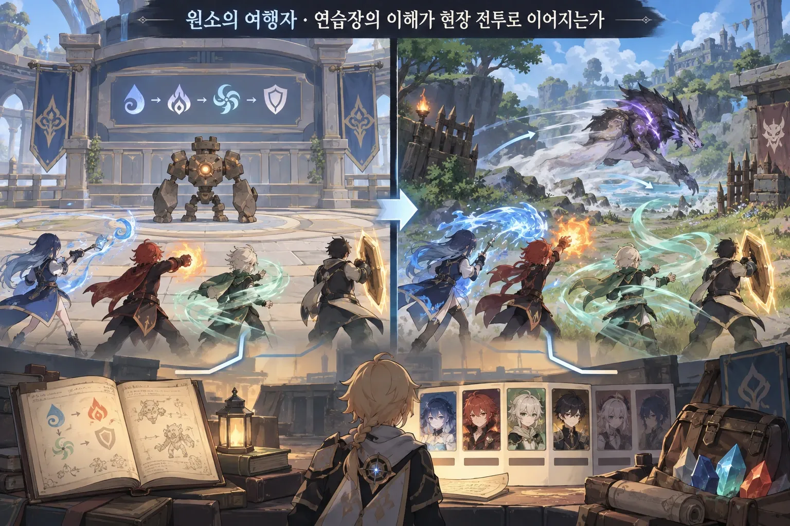 원소의 여행자 — 연습장의 이해가 현장 전투로 이어지는가: 본문 규칙에 따른 전용 기획 도해