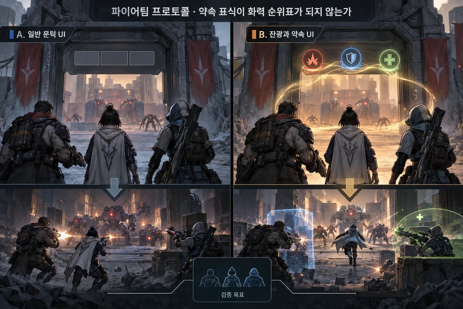 파이어팀 프로토콜 — 약속 표식이 화력 순위표가 되지 않는가: 본문 규칙에 따른 전용 기획 도해