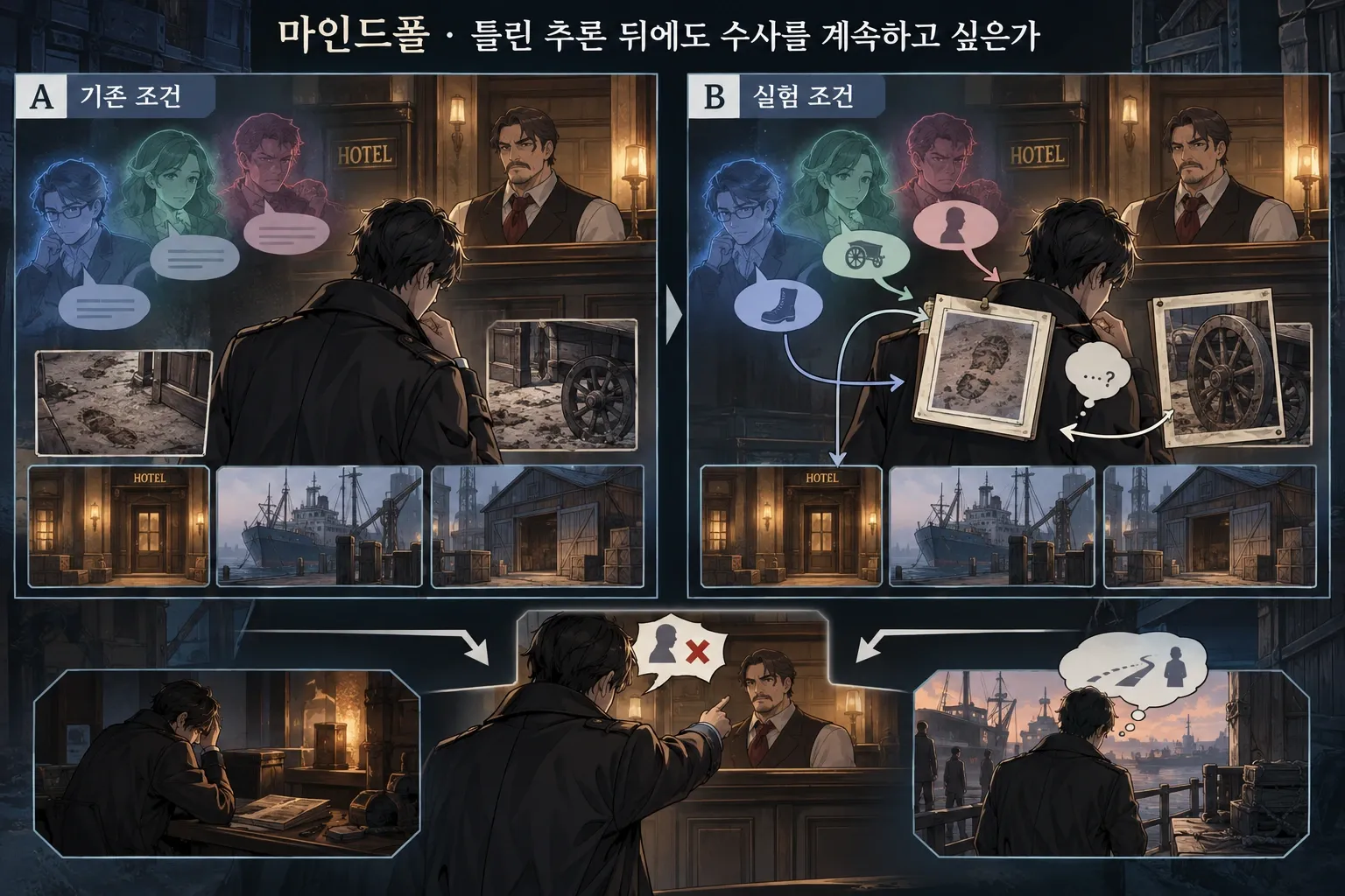 마인드폴 — 틀린 추론 뒤에도 수사를 계속하고 싶은가: 본문 규칙에 따른 전용 기획 도해