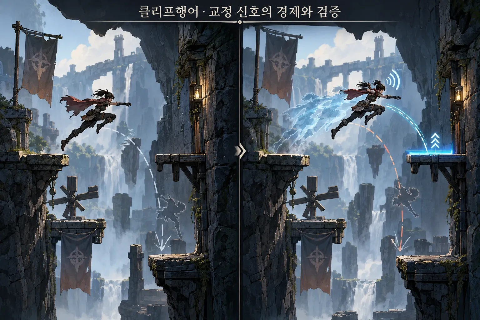 클리프행어 — 교정 신호의 경제와 검증: 본문 규칙에 따른 전용 기획 도해