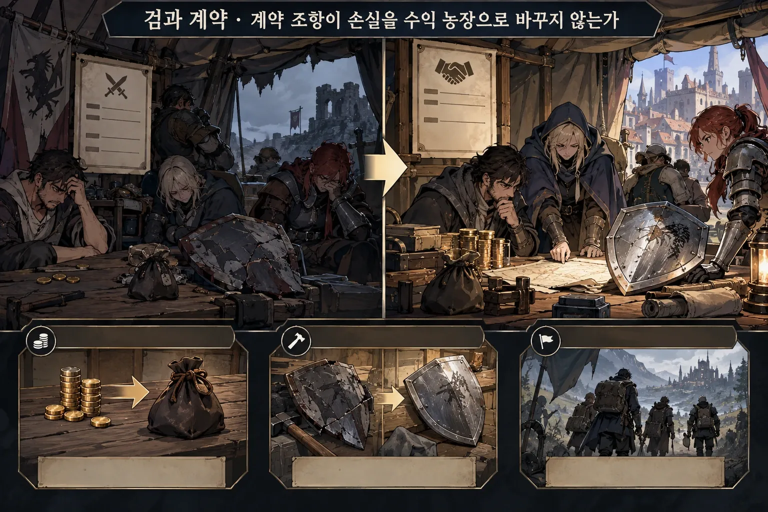 검과 계약 — 계약 조항이 손실을 수익 농장으로 바꾸지 않는가: 본문 규칙에 따른 전용 기획 도해