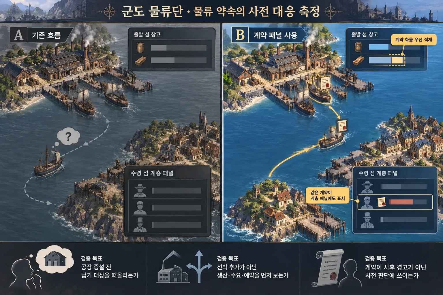 군도 물류단 — 물류 약속의 사전 대응 측정: 본문 규칙에 따른 전용 기획 도해
