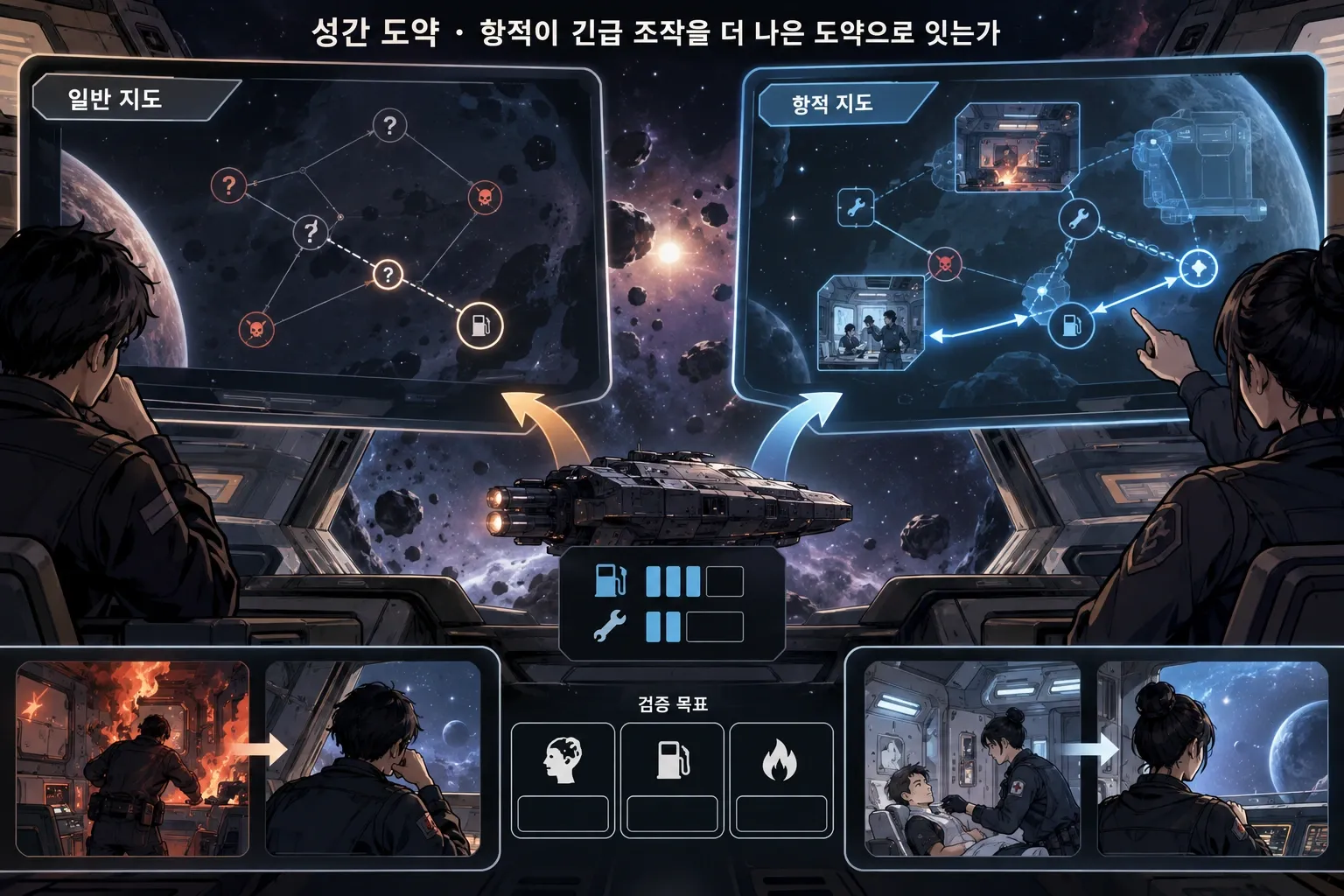성간 도약 — 항적이 긴급 조작을 더 나은 도약으로 잇는가: 본문 규칙에 따른 전용 기획 도해