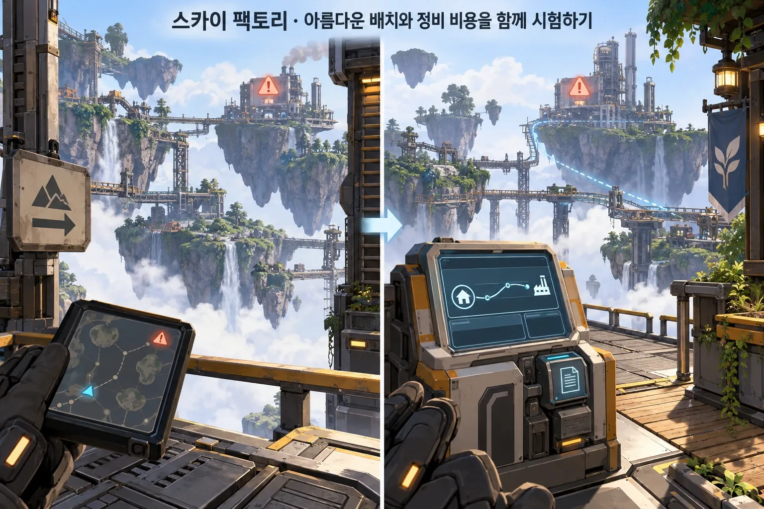 스카이 팩토리 — 아름다운 배치와 정비 비용을 함께 시험하기: 본문 규칙에 따른 전용 기획 도해