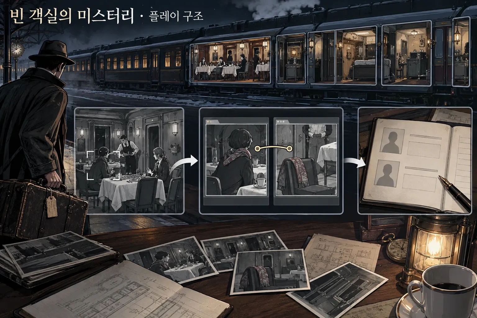 빈 객실의 미스터리 — 게임 개요: 본문 규칙에 따른 전용 기획 도해