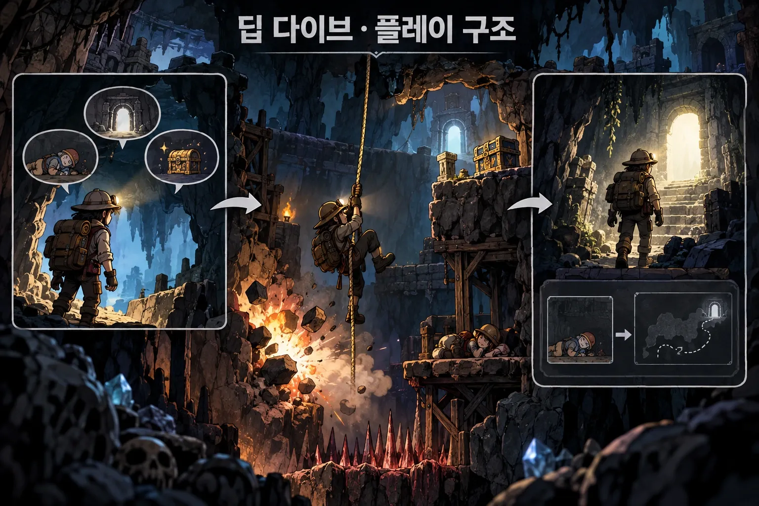 딥 다이브 — 게임 개요: 본문 규칙에 따른 전용 기획 도해