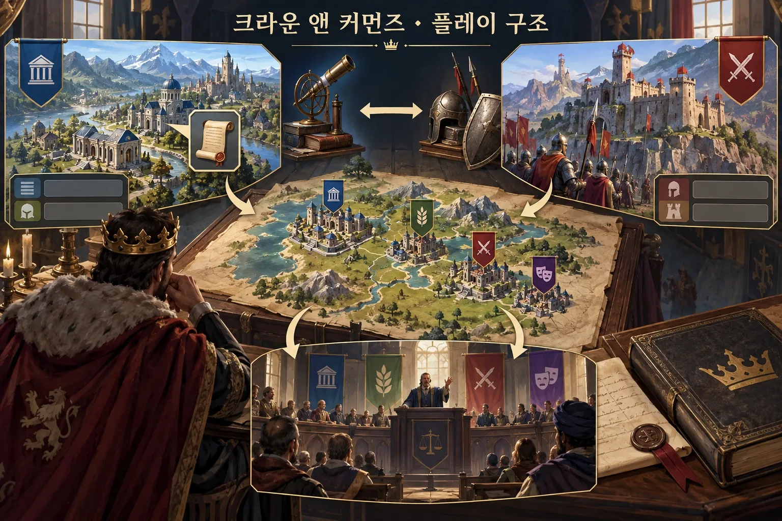 크라운 앤 커먼즈 — 게임 개요: 본문 규칙에 따른 전용 기획 도해