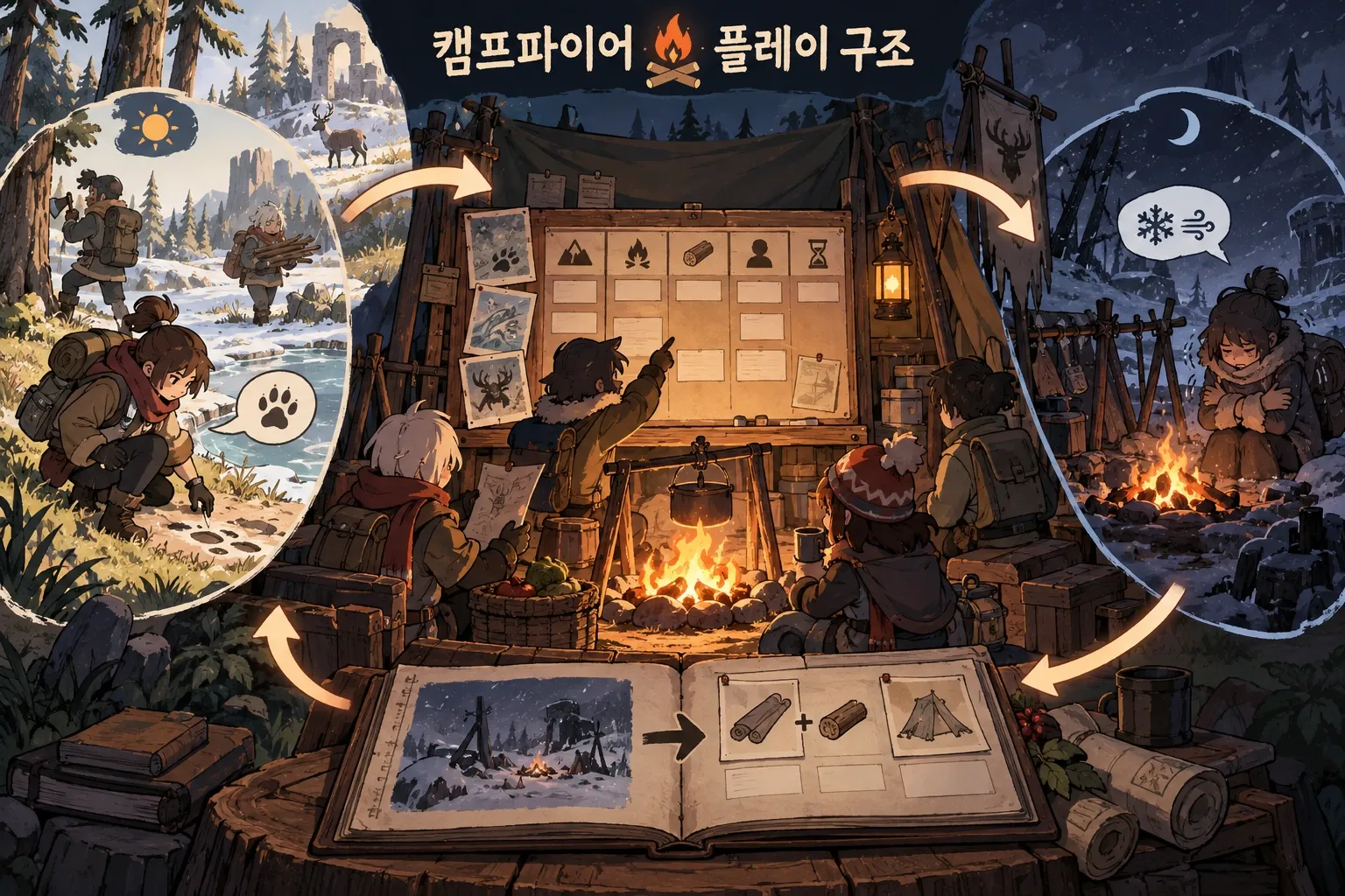 캠프파이어 — 게임 개요: 본문 규칙에 따른 전용 기획 도해